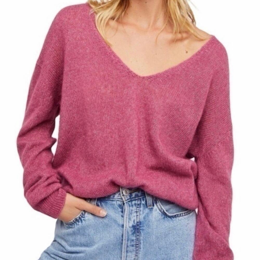 Free People Dusty Rose V-Neck Cozy Sweater